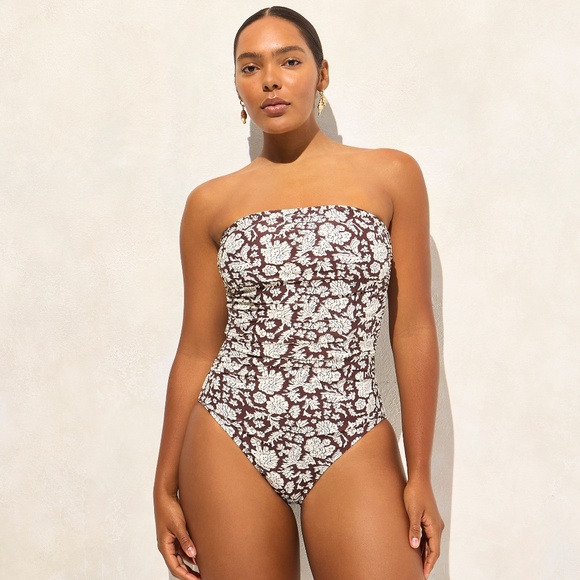 J Crew x SZ Blockprints ruched bandeau one-piece swimsuit NWT - Picture 1 of 7